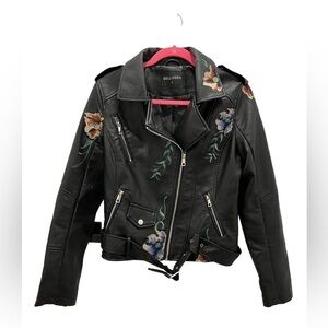 Bellivera Women’s Embroidered Belted Moto Jacket Size S
